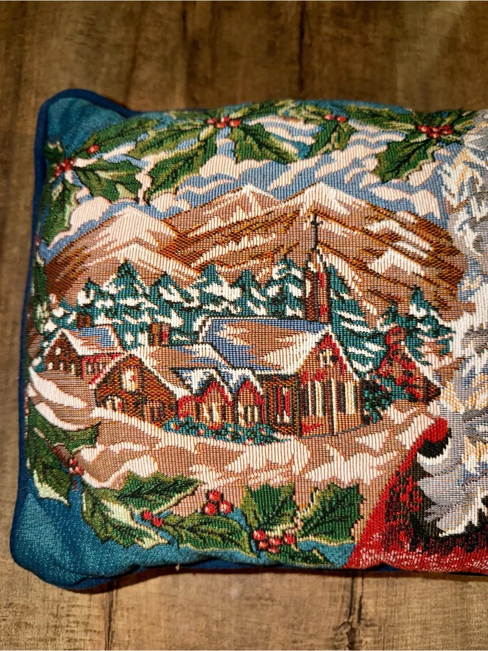 Festive Santa Tapestry Holiday Pillow Cover in Multicolor